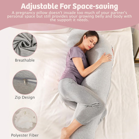 Cozy Zomee Comfort Pregnancy Pillow - J Shaped Maternity Pillow for Side Sleeping & Nursing Support for Neck,Head, Back