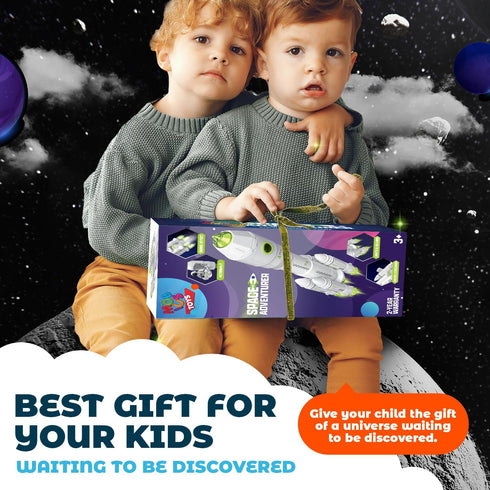 Playset 38, MOBIUS Toys Space Adventure - STEM Rocket Ship with Astronaut Figures, Detachable Shuttle & Rover