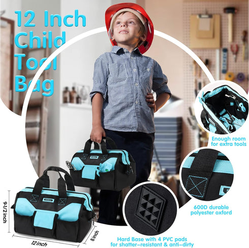 26-Piece Set, 12" Set 6+, SHALL Kids Size Tool Real Tools Kit for Kids with Tool Bag, Safety Certified Children