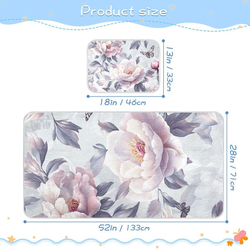 SyXIOP 28" 52" Art Peonies Silver Cooling Baby Mattress Protector pad x Breathable Crib Mattress pad for Baby&Toddler