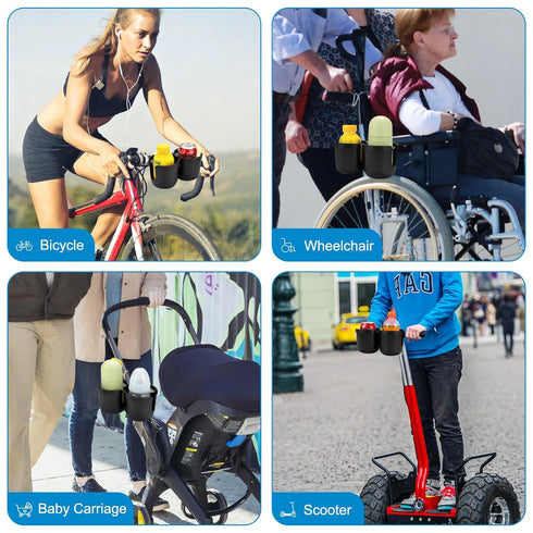 Accmor Double Cup Holder for Stroller, Universal Bike Cup Holder, 2-in-1 Cup and Phone Holder for Stroller, Wheelchair