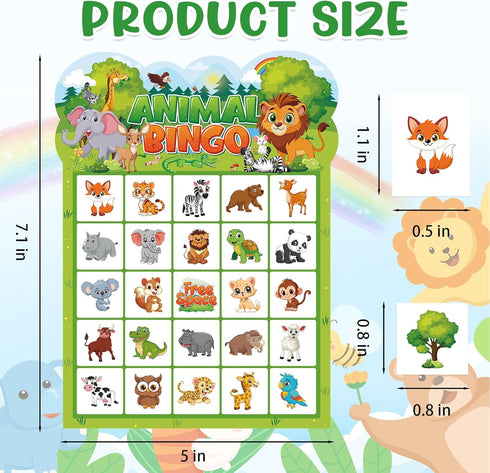 Leezead 24 Animal Bingo Game for Toddler Adults, Players Jungle Safari Animal Bingo Game Cards Birthday Party Bingo