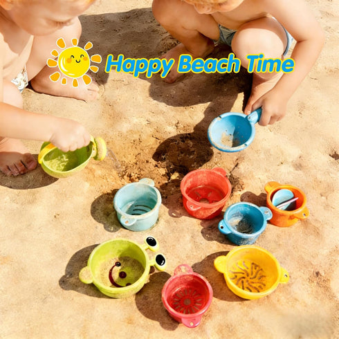 1-3 12+ 1 2 3 4 5 6 9PCS Beach Toys for Toddlers Bath Toys Sand Pool Water Table Toys Mold Free Bathtub Toys for Months