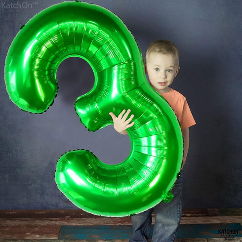 KatchOn Giant Green Number 3 Balloon - 40 Inch, Three Rex Birthday Party Decorations, Green 3 Balloon for Happy Birthday