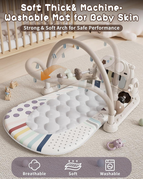 4 0-12 Jovow Baby Gym Play Mat with Detachable Musical Piano, Light Up Activity Center with Rattles & Glowing Night