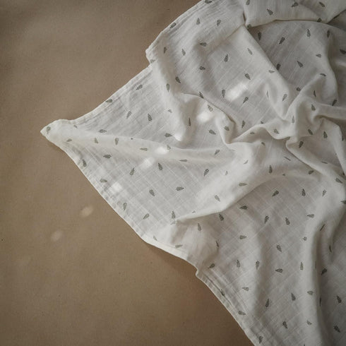 mushie Muslin Baby Swaddle Blanket - 100% Organic Cotton (Leaves)