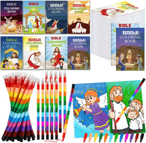Fulmoon 144 Pcs Christian Mini Coloring Books for Kids Bible Verse Religious