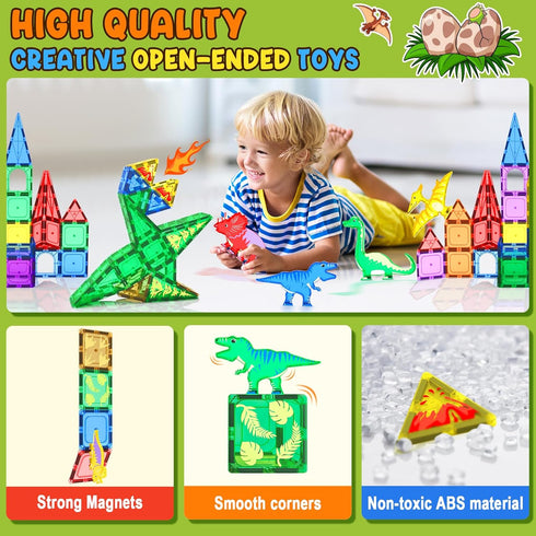 3+ Coodoo Dinosaur Toys Magnetic Tiles - Magnet Building Blocks for Toddler Kids Toys STEM Sensory Outdoor Toy for Year