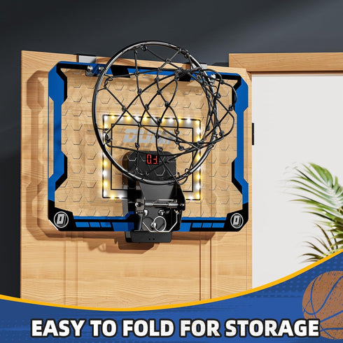 Indoor Basketball Hoop for Kids - Over The Door Mini Hoops with LED Light, Scoreboard & 4 Balls, Gifts for Ages 5-12