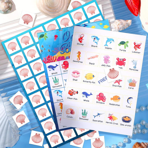 Liliful Ocean Animal Bingo Game Cards - 24 Sea Bingo Cards for Under The Sea Party