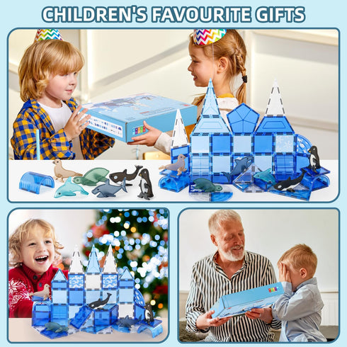 Magnetic Tiles for Kids Ages 3-8 - Arctic Animal Magnetic Building Set with 6 Sea Animals, Educational Magnet Blocks