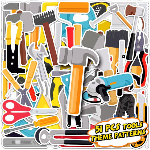 51 Pieces Tools Cupcake Toppers - Instrument Cake Decoration Tool Stickers (2 in 1) for Kids Girls 1st 2nd Birthday