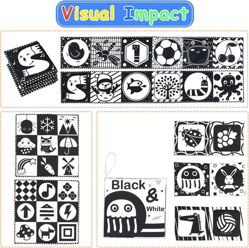 Newborn Toys Black and White Baby Toys 0-3 Months High Contrast Baby Toys for Newborn - High Contrast Baby Soft Book Infant Tummy Time Toys Crinkle Sensory Toys for Brain Development