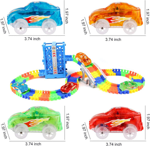 4pcs Tracks Cars Replacement - Light Up Magic Cars for Tracks Compatible with Glow in the Dark Toy Cars