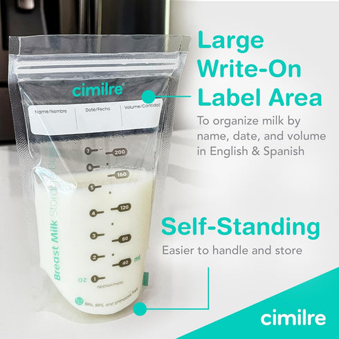 7 oz. (100 Pack) Breast Milk Storage Bags by Cimilre, Leak-Proof Breastmilk Storage Bags, Freeze Flat or Standing, Bags