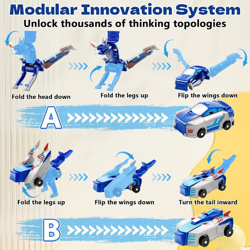 2 Intoypad Collision Transforming Dinosaur Car Toy, Magnetic Cars Transform into Dinosaur Toys for Kids Toddler Fun