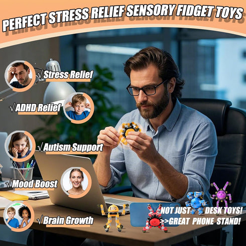 12Pcs Transformable Fidget Spinners for Kids Fidget Toys Teens Adults Sensory Toys with Autism ADHD Party Favors Travel