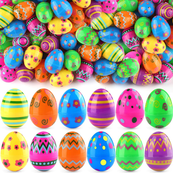 LEASEN 60 Pack Printed Easter Eggs Bulks, 2.3 Inches Empty Plastic Easter