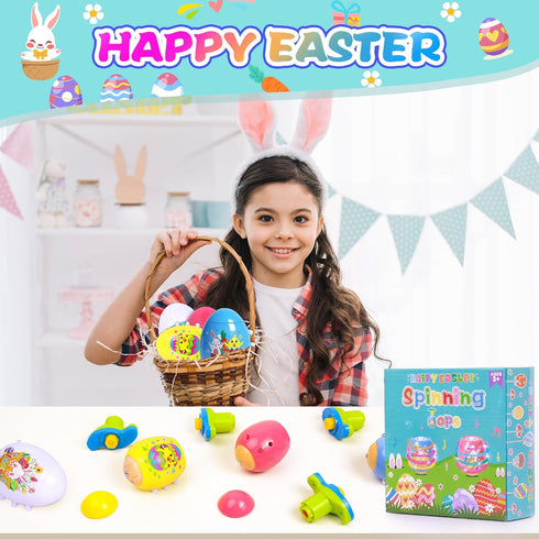 Itscolofy 4 Pack Easter Basket Stuffers for Kids Light Up Spinning Singing Tops with Flash, Easter Gifts for Toddler