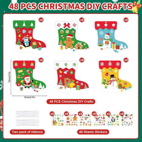 COCHIE 48Pcs DIY Christmas Craft Kits for Kids, Christmas Tree Stockings Ornaments Kit, Make Your Own Christmas