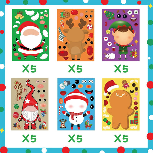 Funnlot Christmas Stickers for Kids - 30PCS Make Your Own Stickers Game and Activities for Toddlers Craft Kits