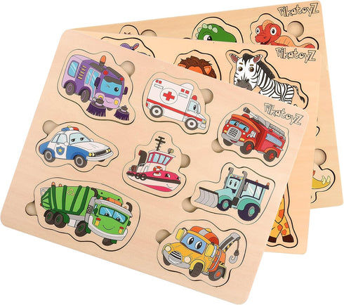 Wooden Puzzles for Kids - Ideal Transport - Travel Wooden Toys for 1+ Year Old - Montessori Educational Toys