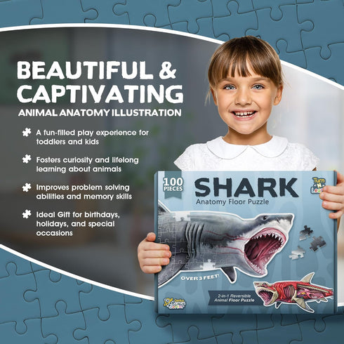 100-Piece 4-8, 3-5, 8-10 Shark Animal Anatomy Floor Puzzle | Double Sided Jigsaw Puzzle | Large Floor Puzzles for Kids