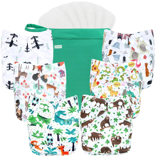 wegreeco Cloth Diapers 6 Pack with 6 Inserts & 1 Wet Bag,