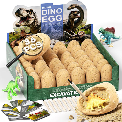 Uregoio 36-Pack Dinosaur Eggs Dig Kit, Surprise Dinosaur Eggs Excavation Kit with