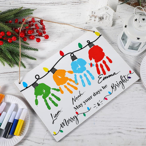 Epakh May Your Days Be Merry and Bright, Christmas Handprint Craft Kit, DIY Fingerprint Art for Family Activity