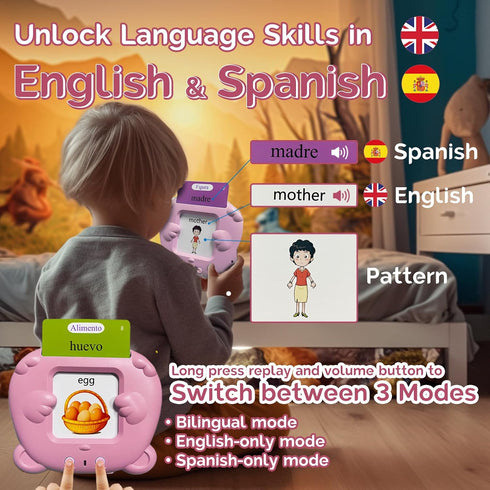 English & Spanish Talking Flash Cards for Kids, Bilingual Pocket Speech for Toddlers 3-12, 510 Sight Words