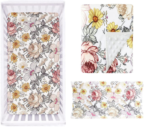HNHUAMING Floral Crib Sheet,Baby Blanket,Changing Pad Covers