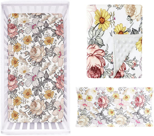 HNHUAMING Floral Crib Sheet,Baby Blanket,Changing Pad Covers