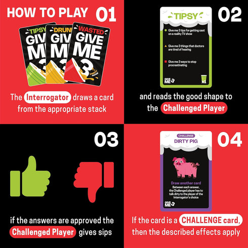 GIVE ME 3 Drinking Game - Fast Paced Hilarious Adult Drinking Games for 2+ Players, 10 Second Rule Card Game