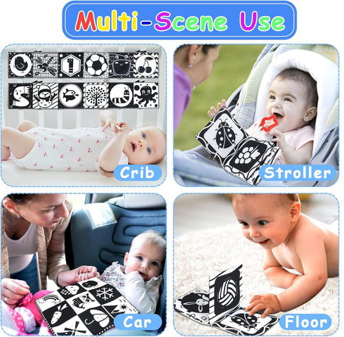 Newborn Toys Black and White, High Contrast Baby Toys for 0-3 Months, Soft Book and Crinkle Sensory Toys