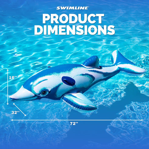 SWIMLINE Summer 75", Inflatable Ride-On Pool Float Fun Raft for Pools, Beaches, and Parties, Large Dolphin, Blue