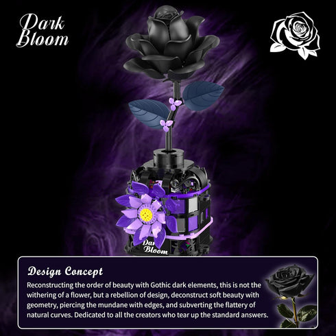 Sets 359 Alagoo Gothic Black Roses Building Blocks Kit, Mysterious Dark Bloom with Vase Toy Building for Boys Girls