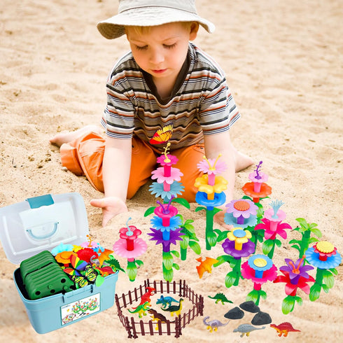 Toys Gifts for Toddlers Boys Girls Age 2-6, 167 PCS Dinosaur Flower Garden Building Blocks, STEM Stacking Games