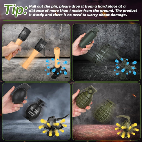 Tactical Toy-Grenade for CS Battle Game, 2Pcs Refillable Fun Impact Grenade Toy with 20 Foam Ammo