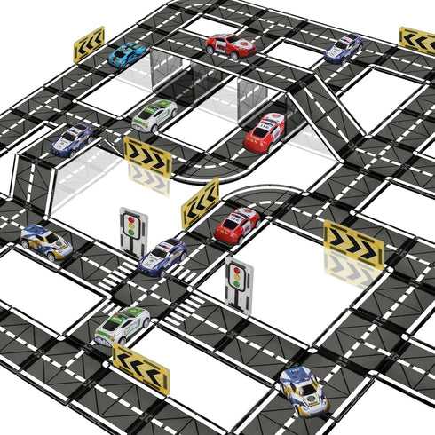 Magnetic Tiles Road Set with Pullback Car, Magnetic Blocks for Kids Ages
