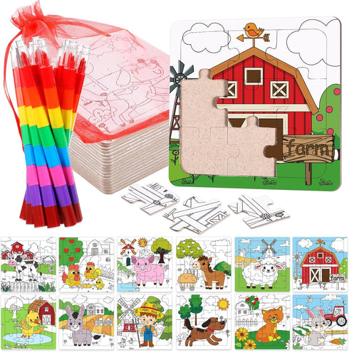Fullhawl 12 Sets Farm Animal Puzzles Barnyard Color Your Own Puzzles DIY Barn