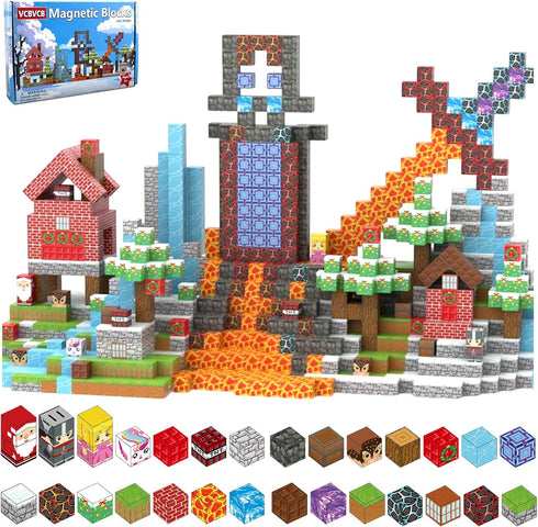 150PCS Magnetic Building Blocks with 31 Nature Designs - Water, Grass, Lava,