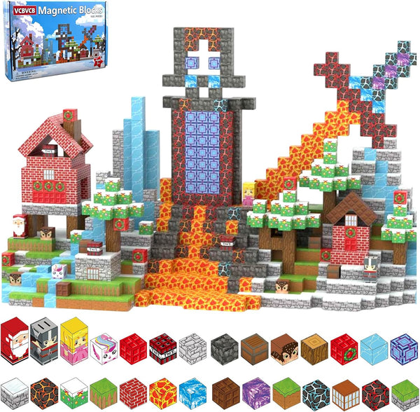 150PCS Magnetic Building Blocks with 31 Nature Designs - Water, Grass, Lava,
