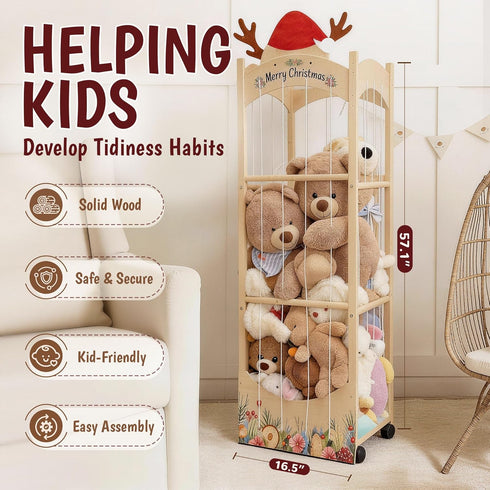 Stuffed Animal Storage,Christmas Reindeer Stuffed Animal Organizer, Movable Stuffed Animal Holder with Elastic Cords