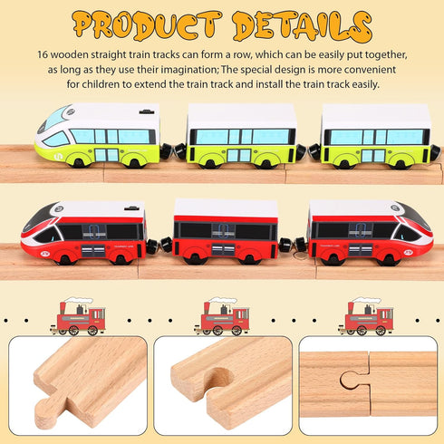 Pack 16 Liliful of Wooden Train Track Expansion Male-Male Female-Female Train Track Compatible with Most Trains