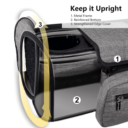 TOPDesign Universal Baby Stroller Organizer, Double Stroller Caddy with Detachable Mesh Bag & Heightened Insulated Cup