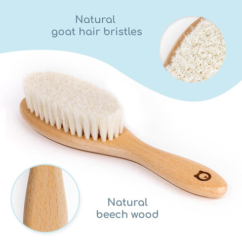 Soft Wooden Baby Hair Brush for Newborns & Toddlers, Ultra Soft Natural Goat Hair in Chic Gift Box