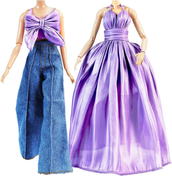 E-TING 2 Sets Doll's Dream Outfits: Shiny Glitzy Gala Purple Dress and