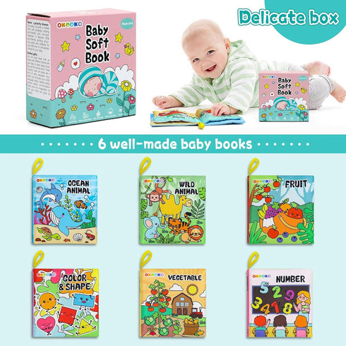 OKOOKO Soft Baby Books 6PCS, Washable Cloth Bath Books for Early Education Learning Toy for Newborns