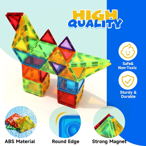 Magnetic Tiles for Kids Ages 3-5 131PCS Building Blocks with 2 Cars, Educational Magnets Toys